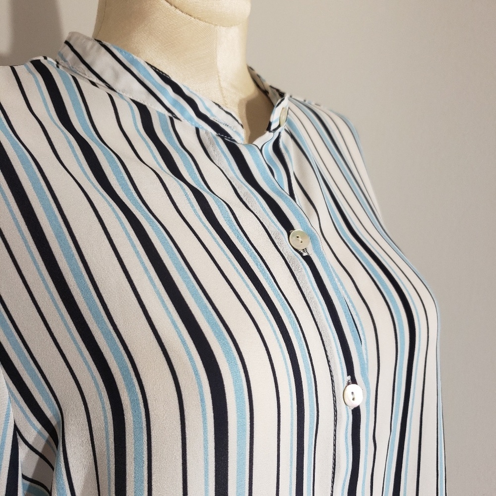 Spense blouse with mandarin collar and stipes  Med